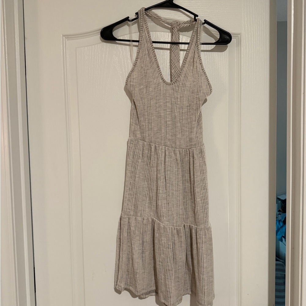 Caution To The Wind Cream Striped Knit Halter Midi Dress